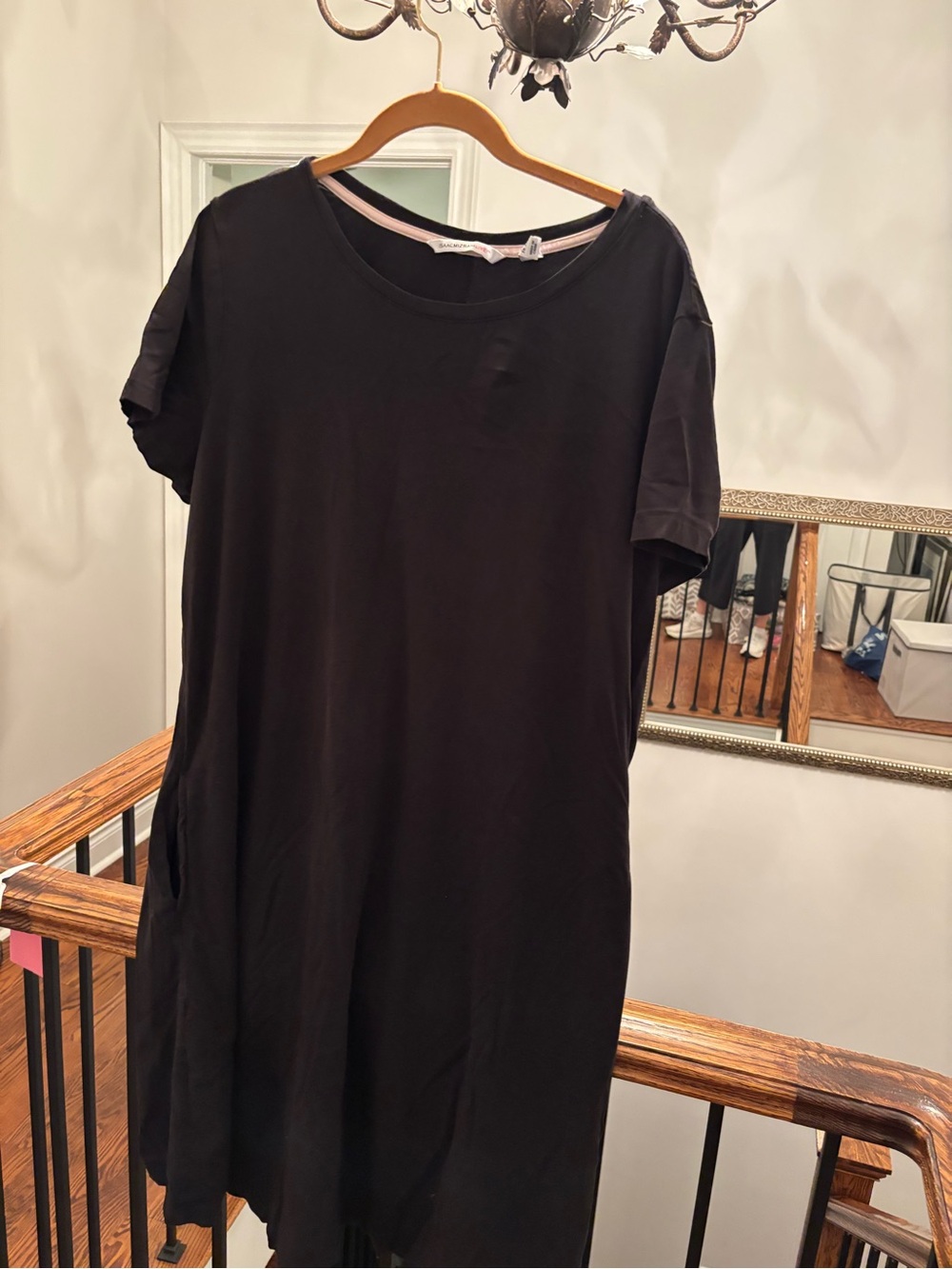 Isaac Mizrahi Black Tee Dress with Pale Pink Trim (on inside), pockets each side